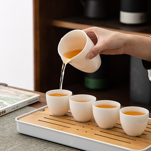 Gold inlaid jade tea set tea tray set Kung Fu tea set accessories teapot teacup gift box travel business Xi Shi white portable tea set