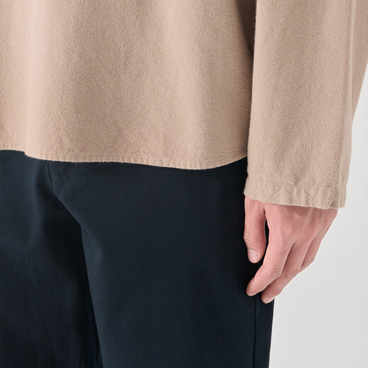 MUJI men's flannel henley collar shirt long-sleeved casual all-match shirt men's t-shirt AC08CC3A light gray brown M(170/92A)