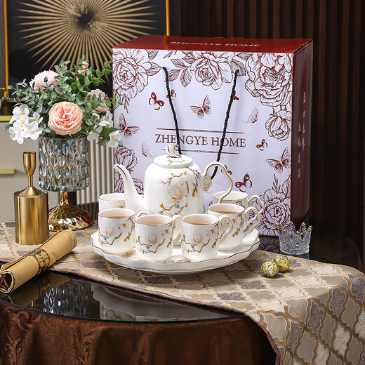 Zhengye housewarming gift, light luxury water cup set, new Chinese style home cup tea set, complete wedding gift, new Chinese style magnolia water set, 8-piece set, gift box