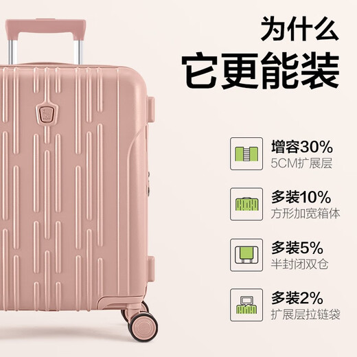 爱华仕行李箱20寸可上飞机登机箱十大品牌拉杆箱大容量旅行箱包密码箱 茱萸粉【扩展增容】可充电 26英寸 【5-7天中长途】能装抗压
