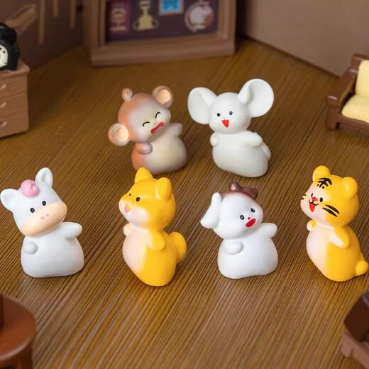 Gelun's twelve zodiac signs creative micro-landscape cartoon ornaments simulated animals tiger snake monkey horse sheep pig children's small dolls cute twelve zodiac signs 12-piece combination pack