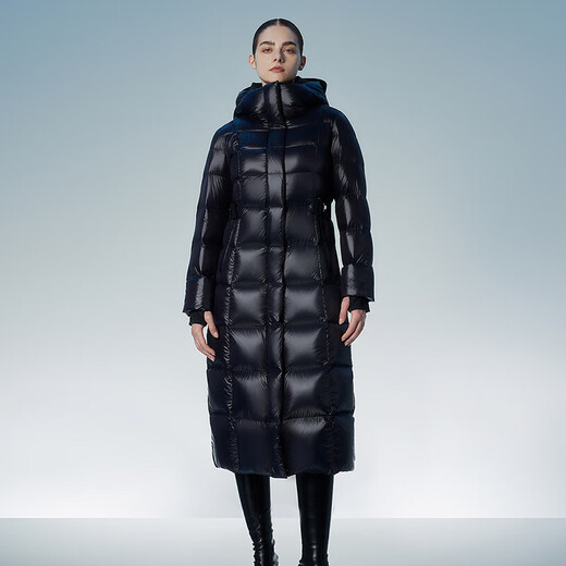 Tambor goose down jacket women's long hooded waist slimming thickened warm women's down jacket 550890D Aurora Black 170