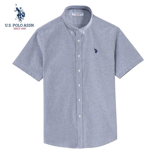 U.S. POLO ASSN. Short-sleeved shirt men's summer pure cotton business casual loose iron-free men's top shirt gray XL U.S. POLO ASSN. Short-sleeved shirt men's summer pure cotton business casual loose iron-free men's top shirt gray XL