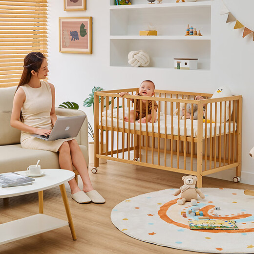 LINSY KIDS Lin's home crib spliced large bed all solid wood bed multi-functional removable baby bed LS535 crib (0.6*1.2) + mattress