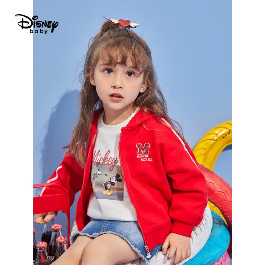 [Clearance] Disney Children's Clothing 2020 Spring New Girls Fashion Hooded Sweatshirt Jacket Children's Zipper Shirt Baby Top Big Red 100cm