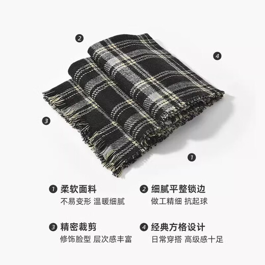 Memaru Scarf Men's Winter 2024 New Versatile Korean Plaid Scarf Women's Gift for Boyfriend Couple Scarf to Keep Warm Double-sided - Black