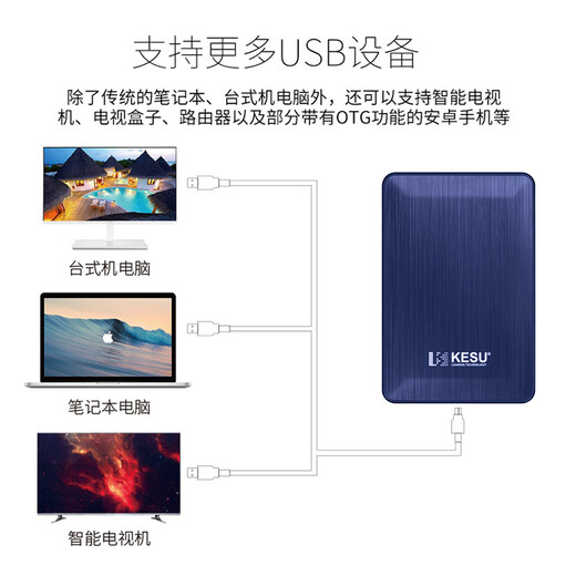 科硕（KESU） 移动硬盘大容量USB3.0 安全加密高速外接机械硬盘 大U盘 奔放蓝+硅胶套 512GB -极速版 520MB/S