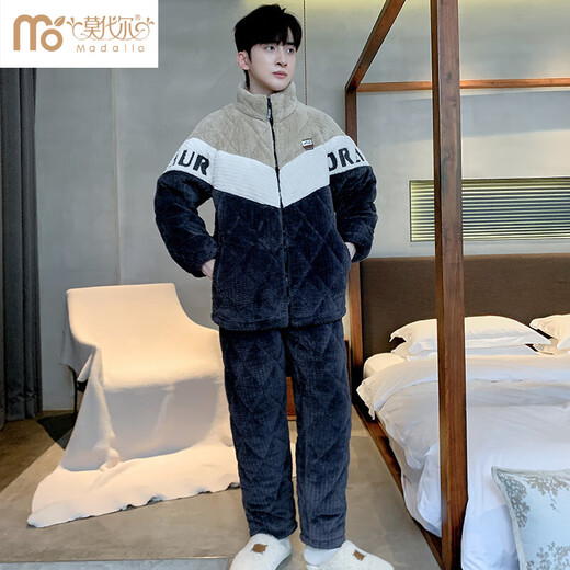 Modal winter men's pajamas coral velvet three-layer quilted zipper home clothes youth Internet celebrity winter style plus velvet thickening YXO12240 coral velvet quilted men's style XL
