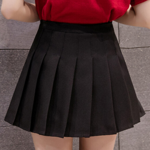 Yu Zhaolin Women's Pleated Skirt Women's High Waist Short Skirt Super Hot Skirt Black A-Line Skirt YWBQ201413 Pure Black L