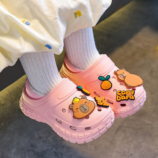 Kapibara children's cotton slippers, boy's winter cartoon cute non-slip indoor soft-soled baby slippers, upgraded environmentally friendly material black (heel included) 12 26/27 size (shoe inner length 16CM, suitable for feet 15