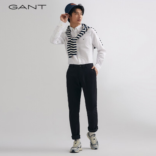 Gant / Gantt Spring Cotton Shirt Top Simple et polyvalent blanc Broide Logo Bouton Collier à manches longues Men 110 White L