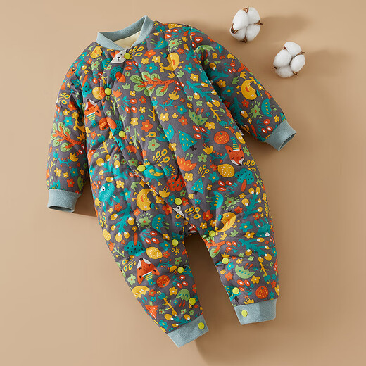 Mianguduo Children's Handmade Pure Cotton One-piece Harness Men's and Women's Thickened Warm One-piece Cotton Clothes Baby Harness Climbing Clothes Yellow Bottom Flowers 80 Codes (Suitable for 10-14 Months)