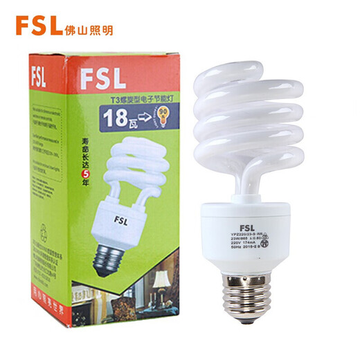 Foshan Lighting (FSL) T3 energy-saving lamp spiral factory workshop lighting three-primary color fluorescent lamp energy-saving lamp E27 screw socket 18W white light (6500K)
