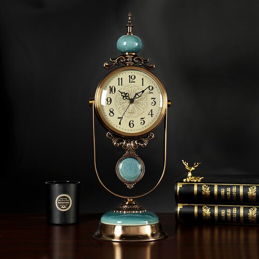 Hanshi (Hense) table clock living room clock display table clock clock ornaments desktop sitting clock home light luxury decorative pendulum clock HD6902 ice crack ceramic model HD6902