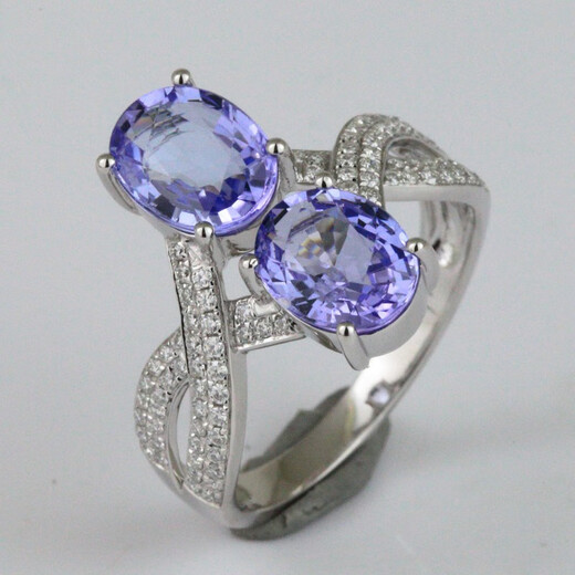 TIYA Colorful Blue Tanzanite Ring No. 13, 9K Gold Blue Tanzanite Double Tanzanite Ring R9KS5
