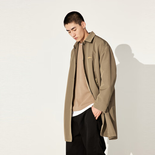 PEACEBIRD Men's Trendy Outdoor Autumn Embroidered Loose Large Windbreaker Men's Jacket B2BED3302 Brown 1 (Wide Type) L