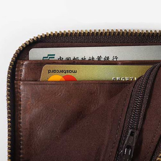 Original new original handmade genuine leather coin purse retro pleated men's short wallet zipper small wallet coin bag coffee color