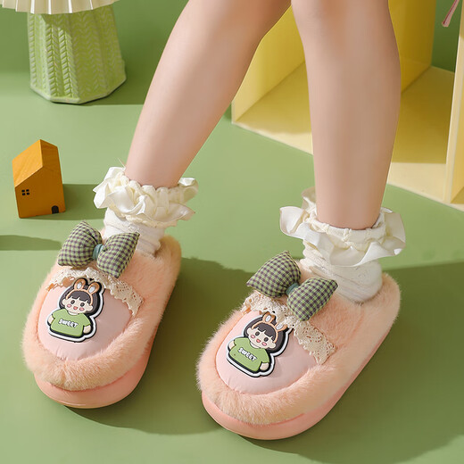 LA CHAPELLE HOMME Men and Women Baby Children's Indoor Home Warm Soft Soled Cute Plush Cotton Slippers Pink 32-33