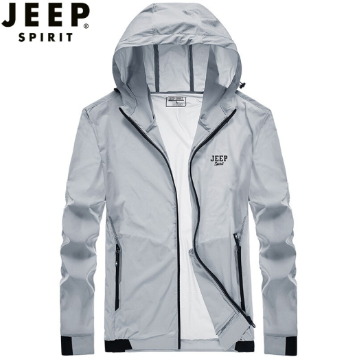 JEEP Jeep sun protection clothing men's sun protection clothing summer coat light jacket quick-drying stand-up collar skin clothing new travel breathable YSF5202 gray (hooded)