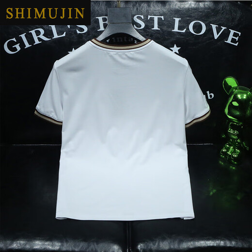 SIMU HIBISCUS MARCHA LA CAMISA MENOR MENORA CONTRA Europa Summer Nuevo bordado Cuella del Slim-Fit Camisa de base de media manga SMJ9793Z Negro 4xl