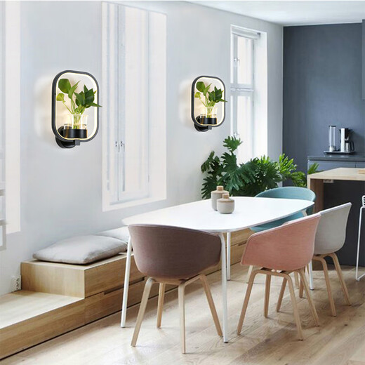 Miaopule modern minimalist Nordic creative living room restaurant stair aisle lamp study bedroom bedside lamp hydroponic plant wall lamp square white LED warm light