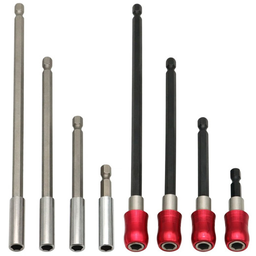 Bit extension rod 6.35mm hexagonal handle self-locking air batch extension rod with strong magnetic hand drill 1/4 bit connecting rod red self-locking model (total length 200mm) single