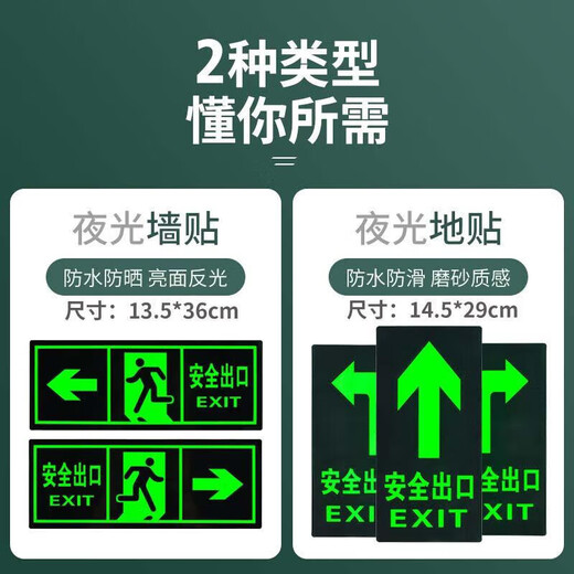 Minggu safety exit wall sticker sign fire safety evacuation channel luminous sign sticker right-facing 10 pieces
