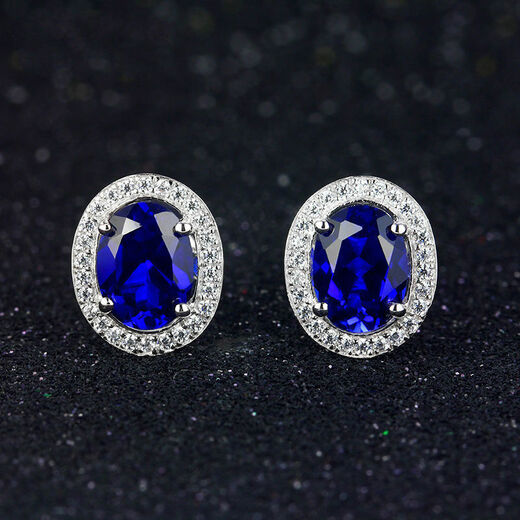 Sapphire 925 silver stud earrings set with colorful sapphire blue corundum tanzanite jewelry earrings plated women's picture color blue earrings pair