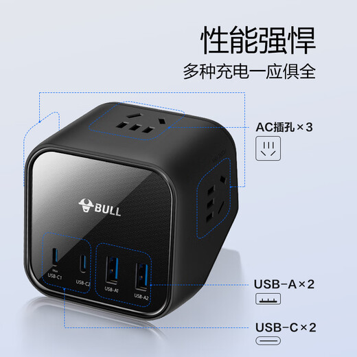 BULL (BULL) 35W PD Apple fast charging socket/strip board/socket strip/wiring board 2C2A+3 jacks total length 1.5 meters total output 35W GNV-MS1353 master control switch