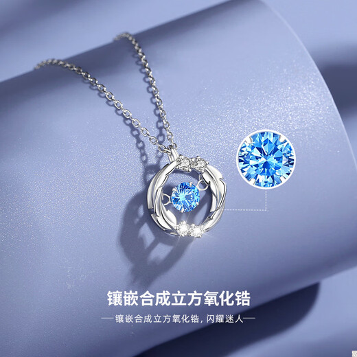Djin Yu You Accompany Necklace Women's 925 Silver Clavicle Chain Beating Pendant for Wife Valentine's Day Birthday Gift for Girlfriend White Diamond Yu You Accompany Necklace