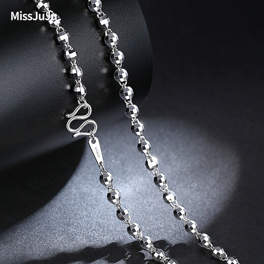 Miss JuJu pt950 platinum necklace for men and women, platinum flower bead chain, domineering men's model, thick Buddhist beads laser bead plain chain, weight 51.48g, length 62cm, thickness about 7.0mm,