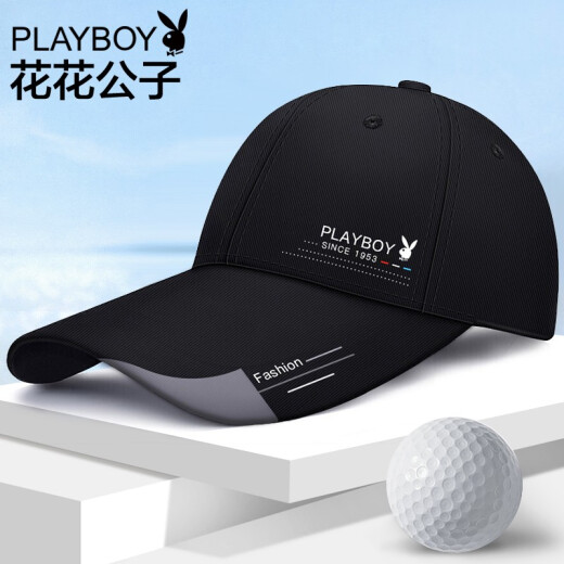 Playboy (PLAYBOY) hat men's baseball cap spring and summer fashion peaked hat women's sun protection hat couple trend hat 103-9B extended brim black