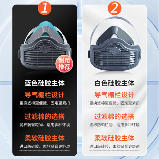 Tangfeng 1502 Staubdichte Maske aktiviertes Kohlenstoff-Anti-Industrie Staubkohlemine Dekoring Polierformaldehyd Blau weiße Maske 1502 Blaue Silikonmaske + 20 Stücke KN95 Filter Baumwolle