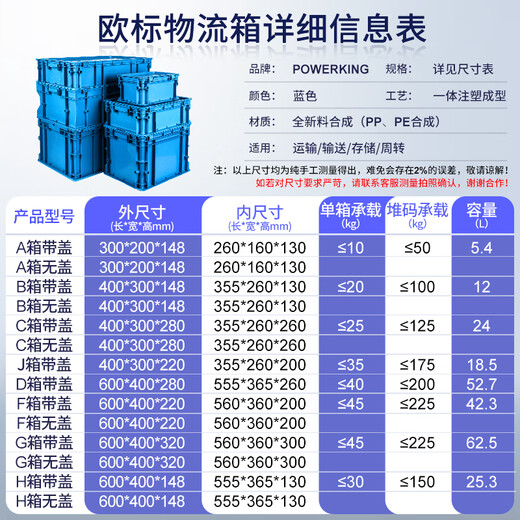 POWERKING stackable boxes, insertable boxes, thickened and fall-resistant plastic boxes, sorting and storage boxes, industrial auto parts transport boxes, turnover logistics boxes with lids 600*400*280 gray