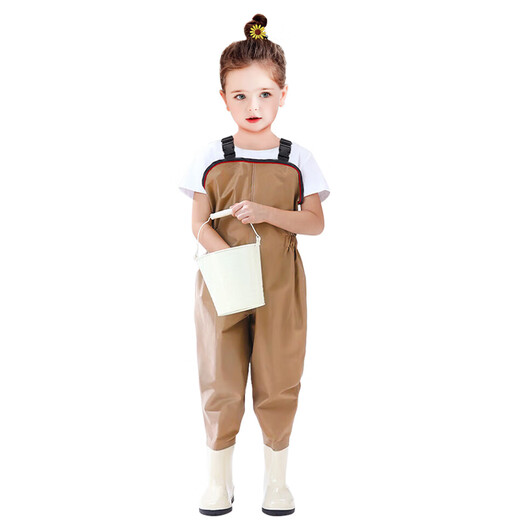 Baijie children's waders, children's play wear, waders, outdoor catching fish and sea, half-length suspender one-piece shoes, waterproof beach, size 27, shoe inner length 17.5cm