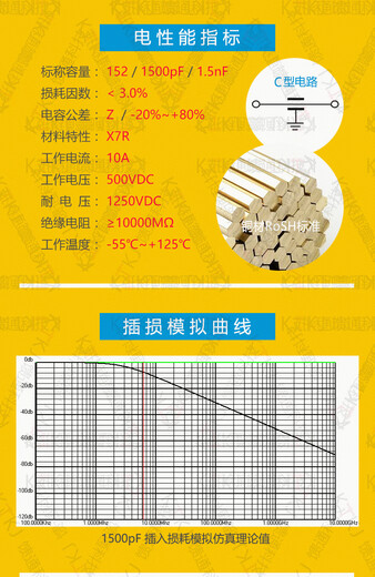 Customized for 30 pieces of M5-1500pF-500V through-core capacitors, instrument filtering M4/M6-152/1.5 M6-1500pF/152, 100 pieces of 500V