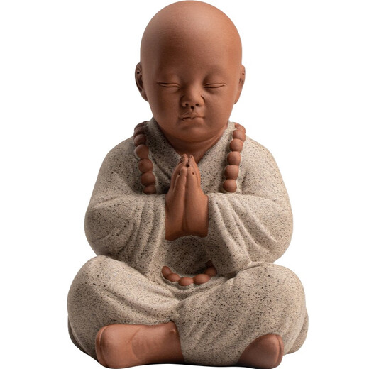 Refining fine ceramics, four little monks, tea pet, tea table, tabletop, small tea ceremony ornaments, tea accessories <set of four colored sand> + three-layer wooden base