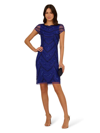 Adrianna Papell Women's Beaded Cocktail Dress Dark Blue Violet 12