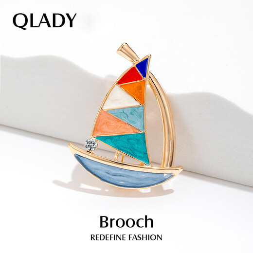 Qlady colorful sailing brooch, high-end female cute, light luxury, smooth sailing corsage, temperament, anti-exposure decorative pin, suit clothes, fashion jewelry, birthday gift for elders, wife and colleagues