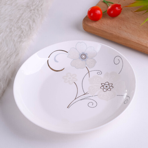 Haoya Jingdezhen ceramic tableware household dish plate dinner plate platinum flower language 8-inch rice plate 2 pieces