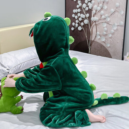 G.DUCKKIDS children's clothing children's pajamas autumn and winter boys and girls home clothes small dinosaur double thickened baby one-piece sleeping bag spring and autumn 2371 dinosaur green flannel 100 size 2~3 years old 90-100cm cm