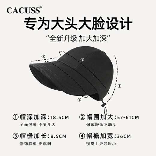 CACUSS sun hat women's spring and summer large brim pure cotton sun hat outdoor plain hat travel sun hat cycling fisherman hat