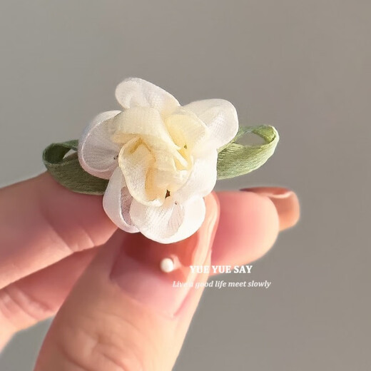 松窗梦语 少女与茉莉 复古氛围感缎面花朵发夹 气质小众刘海边夹碎发卡发 小花朵发夹两个装