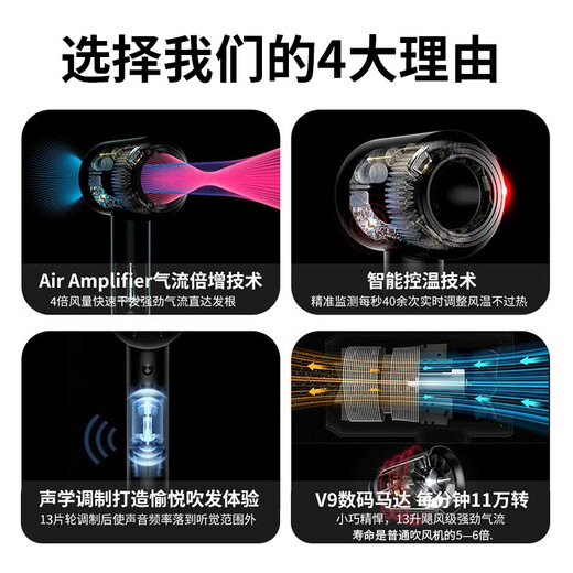 TinSan top-equipped household high-speed hair dryer for hair care, negative ions, leafless, hollow, quick-drying, no harm to hair dryer style, barber hotel hair salon, high power, Huaqiangbei, low noise, rose red, single nozzle, home version - 1.8 meters cord + hanger