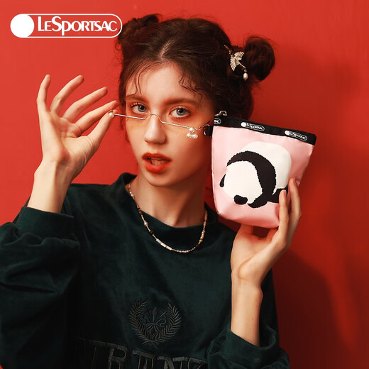LeSportsac New Style Bags for Women Panda Series Hand-held Coin Key Bags for Girls as Gifts Pink Panda