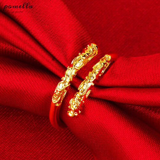 Ji Gehei Myth Wukong Sand Gold Gold Cudgel Ring Men's and Women's Tightening Curse Relief Chinese Style Domineering Couple Ring Open Large Gold Cudgel Cudgel Ring