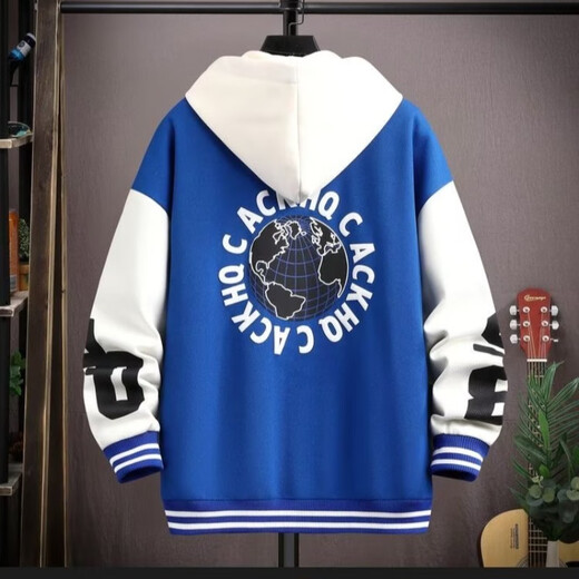 Gangti Bay Jacket Men's Baseball Jacket Men's Velvet Thickened Hooded Jacket Autumn and Winter Sports Trendy Handsome Teen Clothes Black (Earth) XL 120-140Jin Jin is equal to about 0.5 kg