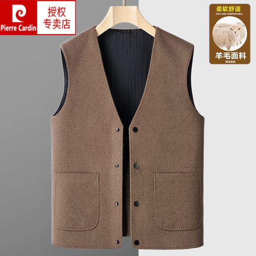 Pierre Cardin men's woolen vest double-sided woolen jacket autumn and winter sleeveless waistcoat casual top W2395 gray 180 suitable for 135-150Jin Jin equals 0.5 kg