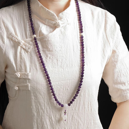 Baoxinfanrui BOSFRU natural amethyst Brazilian 108 beads rosary bracelet for women, ethnic style bracelet with multiple circles, gift for mother, Zixuan 6mm