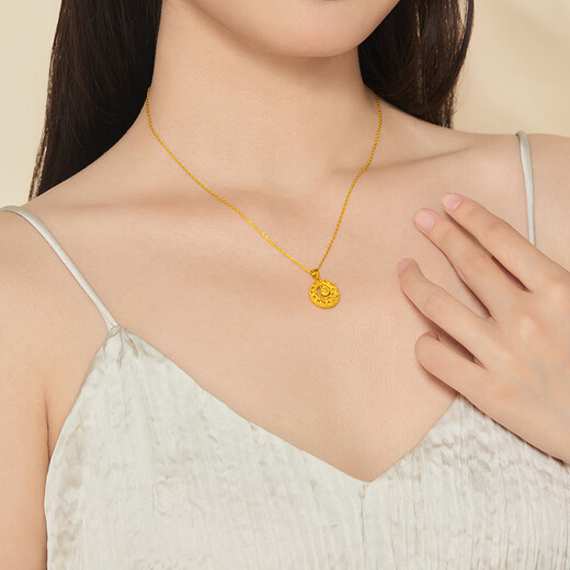Lao Temple Gold Pendant Blessing Pendant Pendant Pure Gold Full of Blessings Necklace as a Wife’s Day Gift for My Girlfriend, About 3.2g